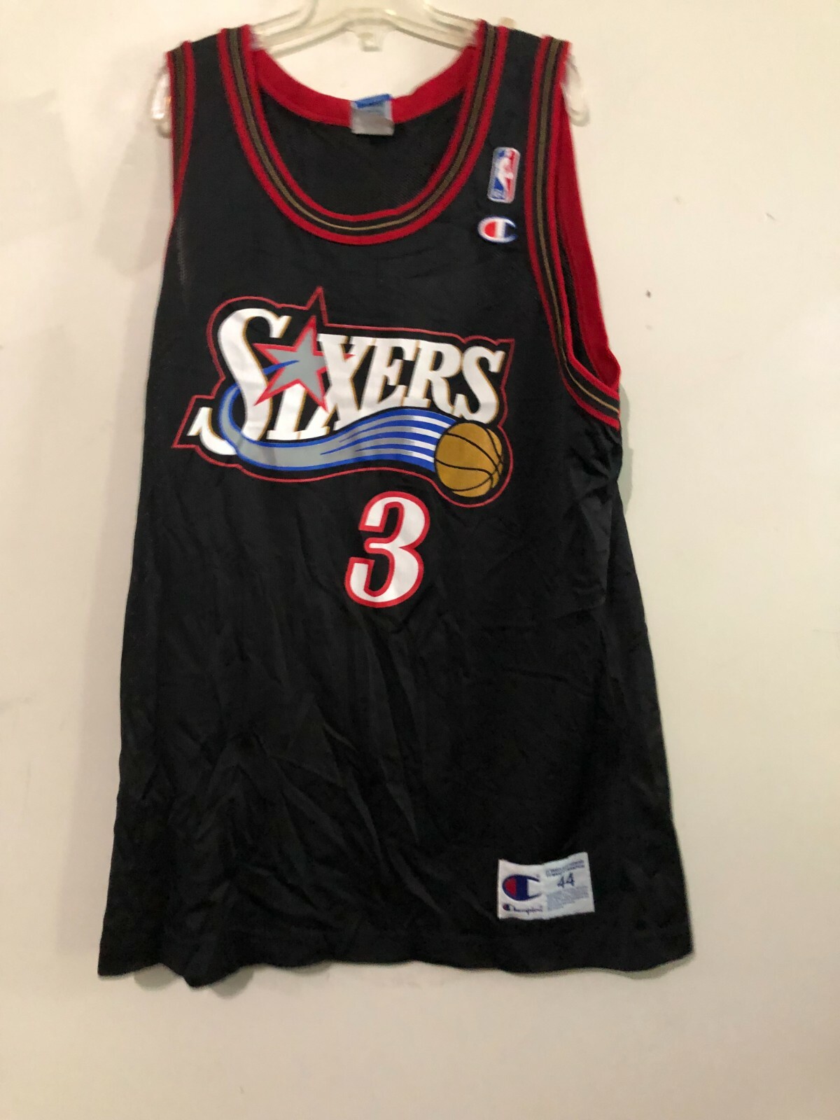 Iverson 3番 Sixers タンクトップ Champion Sixers #3 Iverson Red Black NBA BasketBall Active Men Tank