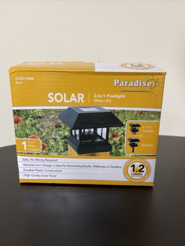 Paradise Gl23124bk Bk Plastic Solar Post Light W/White Led Li,No GL23124BK