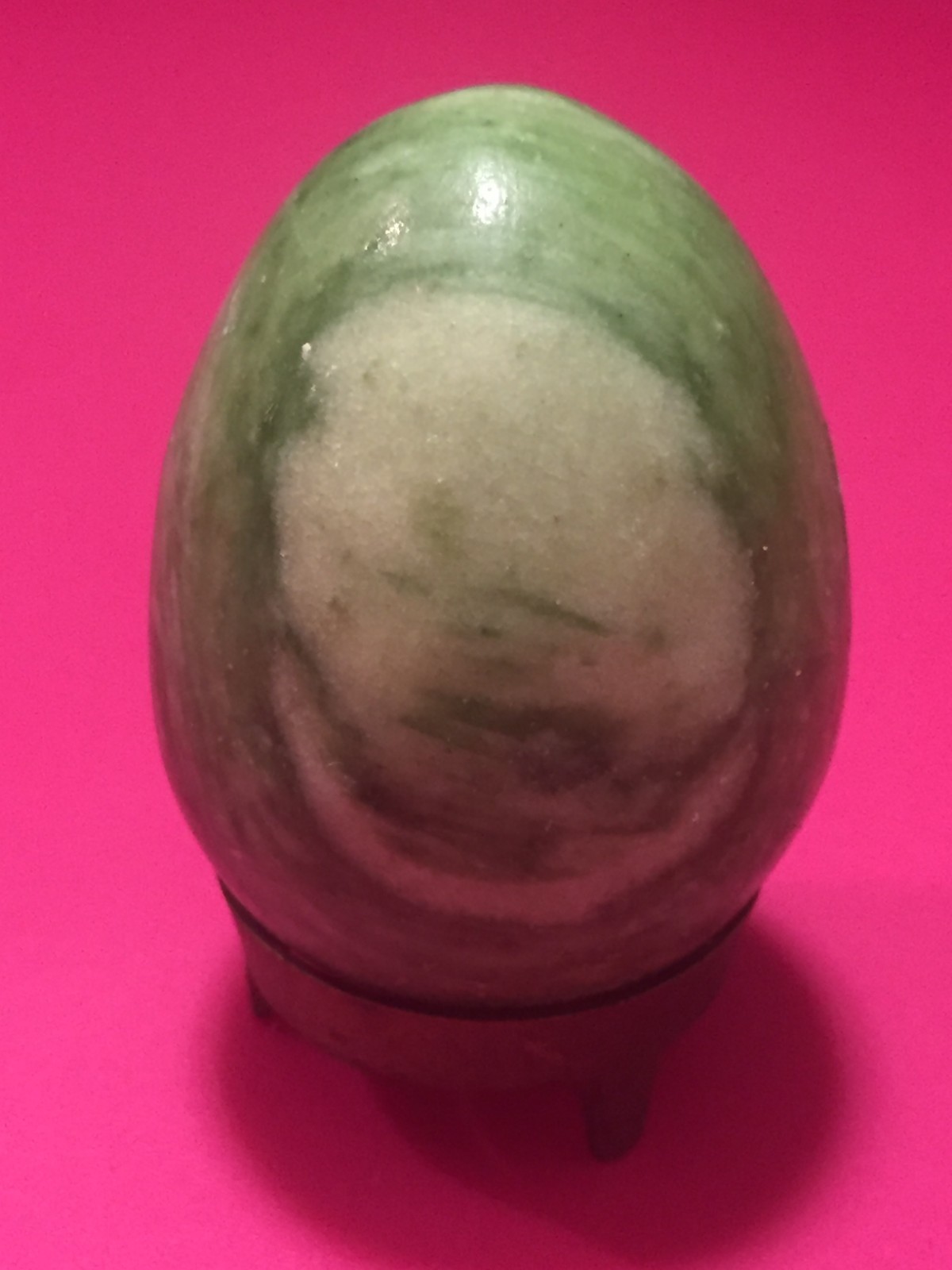 Vintage Green Marble Egg With Brass Stand