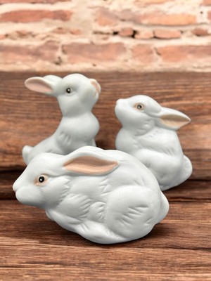 Set of 3 Vintage White Easter Bunny Rabbits Ceramic