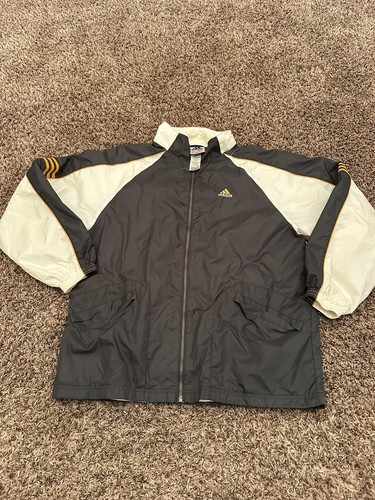 Adidas Windbreaker Track Jacket Mens Size Large Black Yellow White