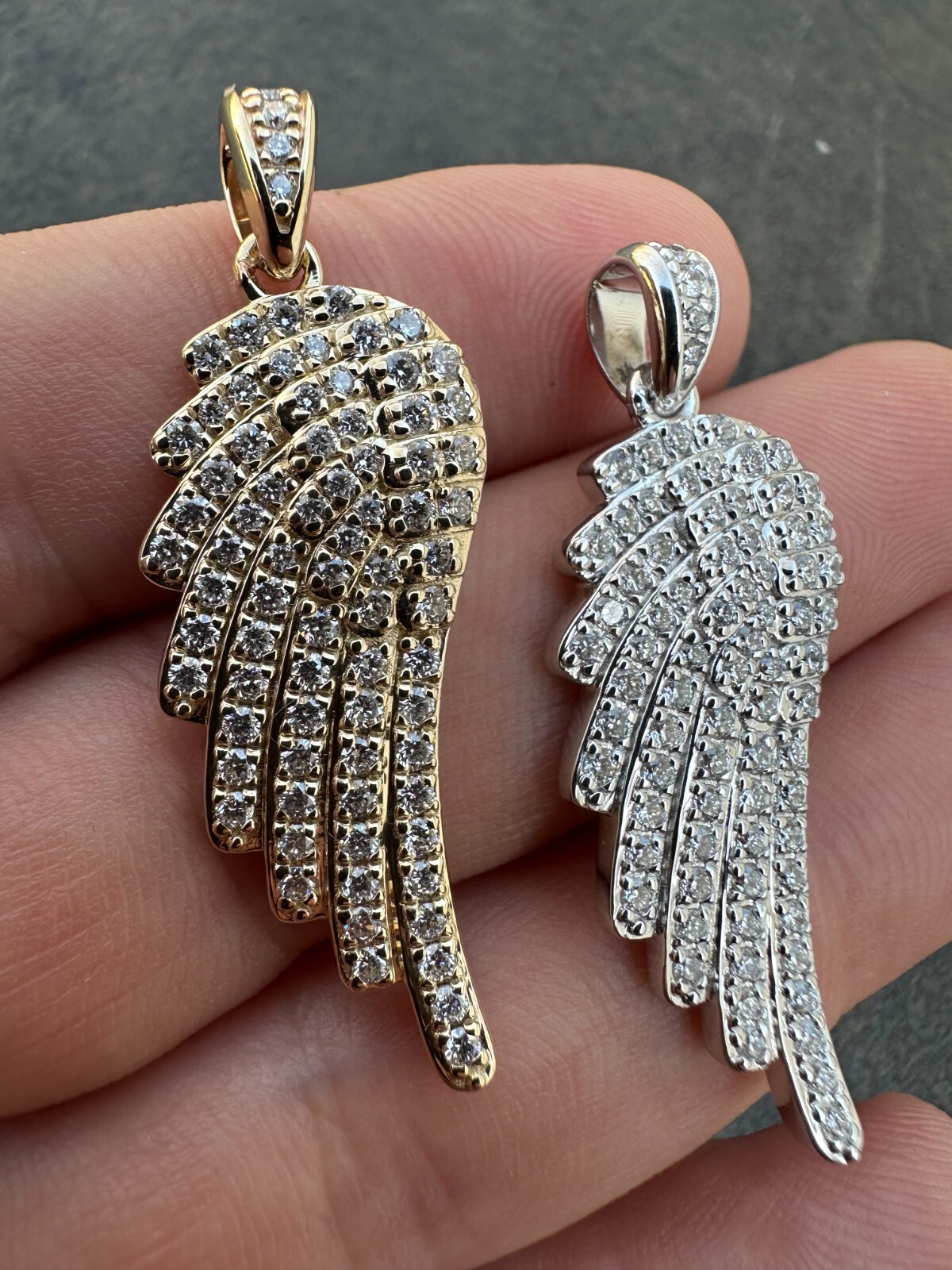 Pre-owned Angel 1.24ct Real Diamond Guardian  Wing Pendant Solid 14k Gold Necklace Pendant In White
