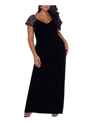 

X BY XSCAPE Женское расклешенное платье во всю длину с V-образным вырезом и рюшами, Черный