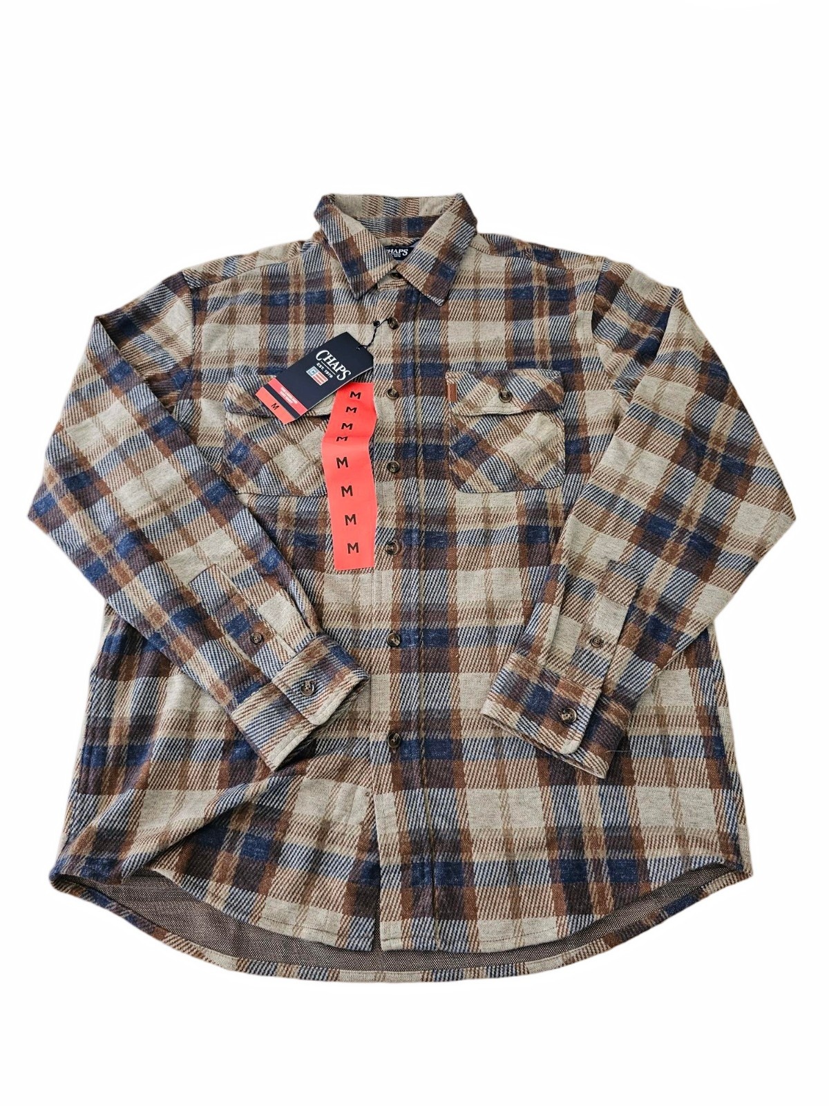 Chaps Men's Long Sleeve The Lakeland Flannel Button Down Shirt Brown MD / MEDIUM