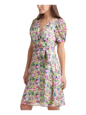 

Женское зеленое платье с завязками и короткими рукавами выше колена DKNY Wear To Work Faux Wrap Dress, Зеленый