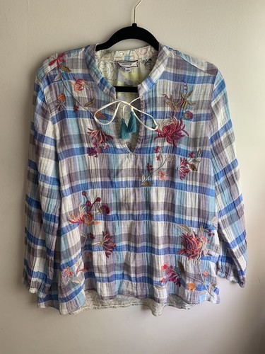 Johnny Was Linen Embroidered Peasant Blouse Size Small EBG