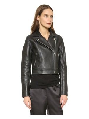 Футболка ALEXANDER WANG Женская черная мотоциклетная куртка с асимметричной подкладкой и застежкой на молнию 0