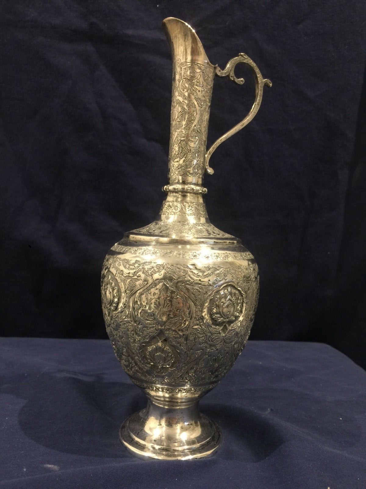 Magnificent Solid Silver Islamic Qagar Middle Eastern  Persian vase  /  Ewer