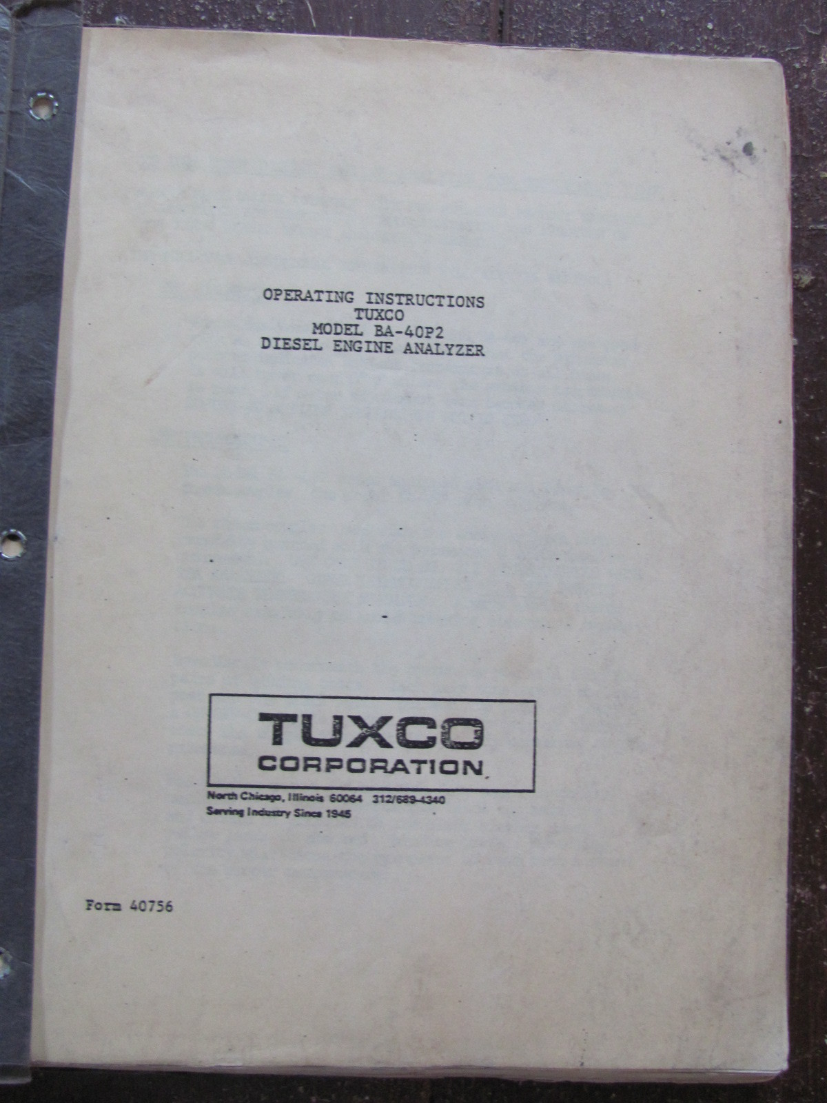 Tuxco Model BA-40P2 Diesel Engine Analyzer Operating Instruction Manual