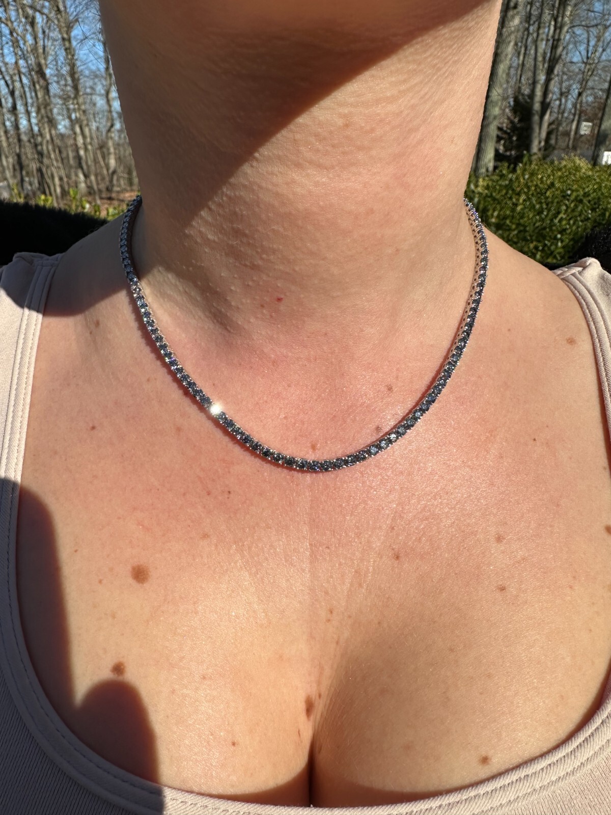 Pre-owned Silver Real Blue Gray Moissanite 3mm Tennis Chain 925  Iced Necklace Pass Tester