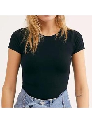 

Женский черный эластичный топ с короткими рукавами и круглым вырезом FREE PEOPLE XS\S
