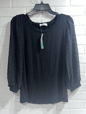 NWT! Beacon Kennedy 3/4 Sleeve Knit Top Black Size MEDIUM $49