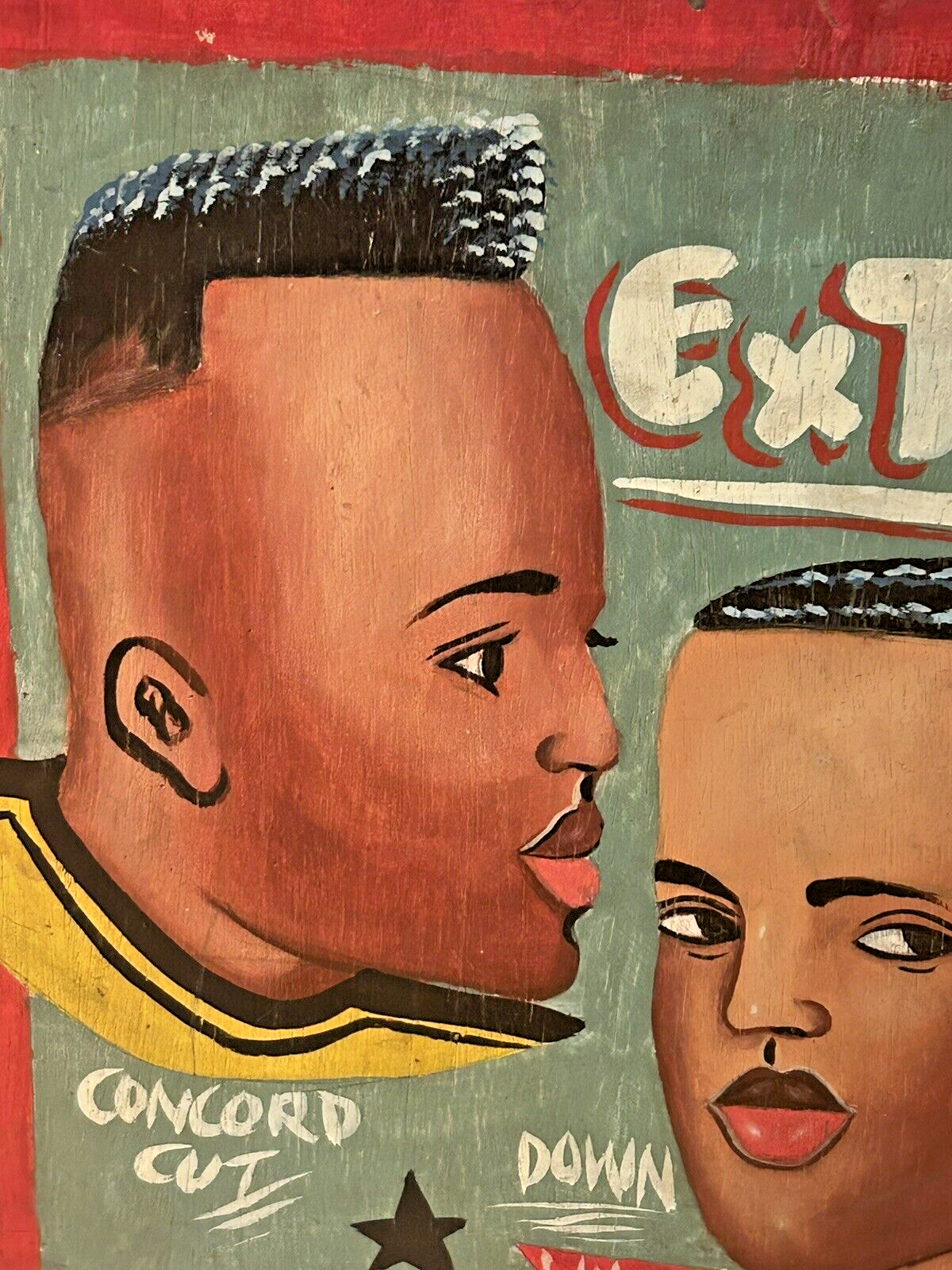 Hand-Painted Barbershop Sign from Ghana, Africa Outsider/Naive/Folk Art  Vintage