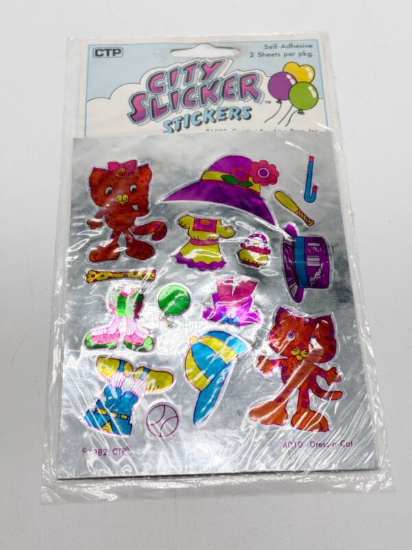 Vintage Foil Stickers City Slickers Dress a Cat CTP Sealed 2 Sheets 1982