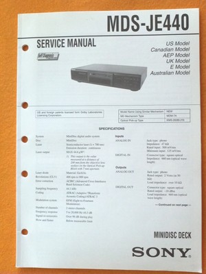 Sony MDS-JE440 Service Manual (original) Used