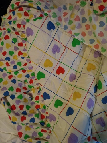 Vintage 80s Hearts Comforter Twin Sears Ruffle Bedspread Blanket