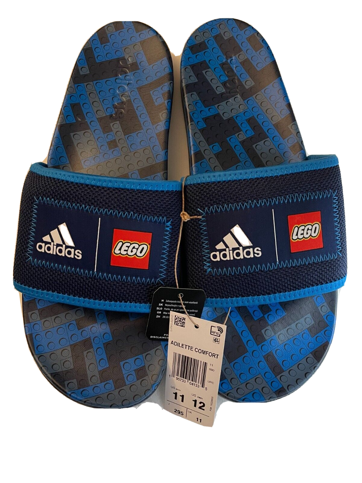 adidas Adilette Lego Slides Mens US 11 Slip On Dark Blue / Core White GW0823