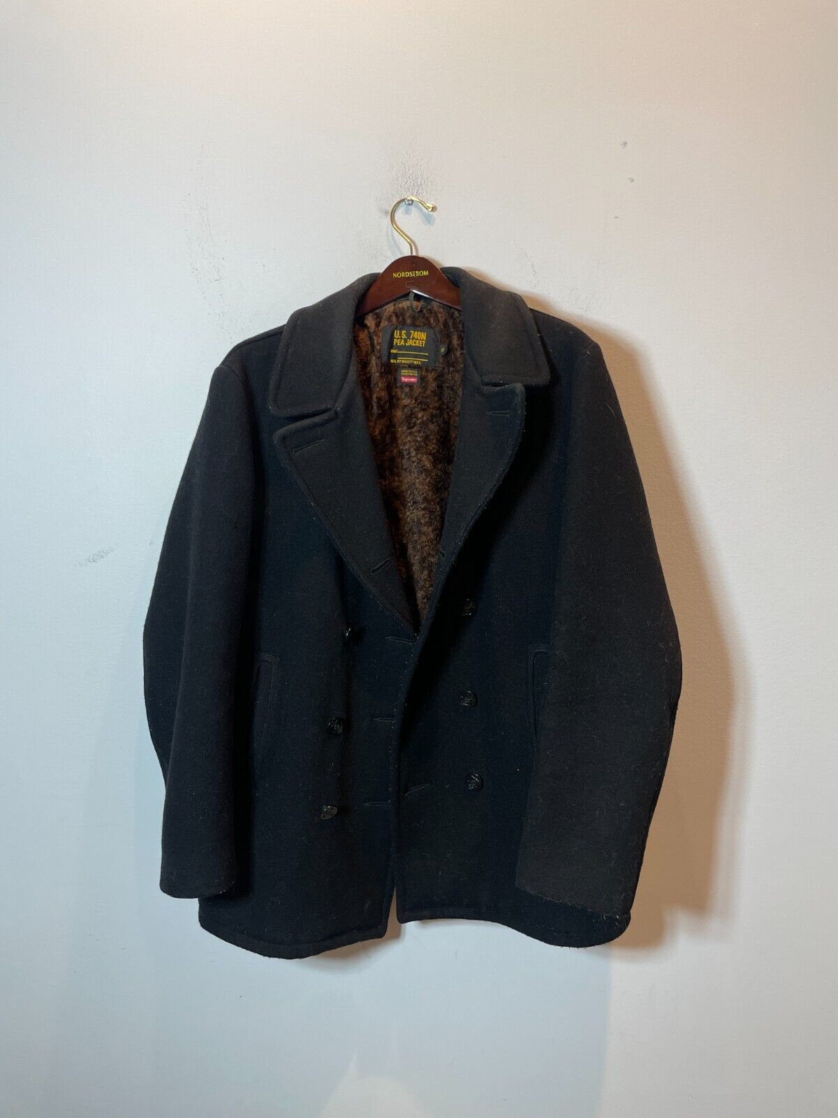 Supreme x Schott Fur Lined Peacoat Black FW15 Size XL VERY RARE Box Logo Supreme x Schott Fur Lined Peacoat Black FW15 Size XL VERY RARE Box Logo