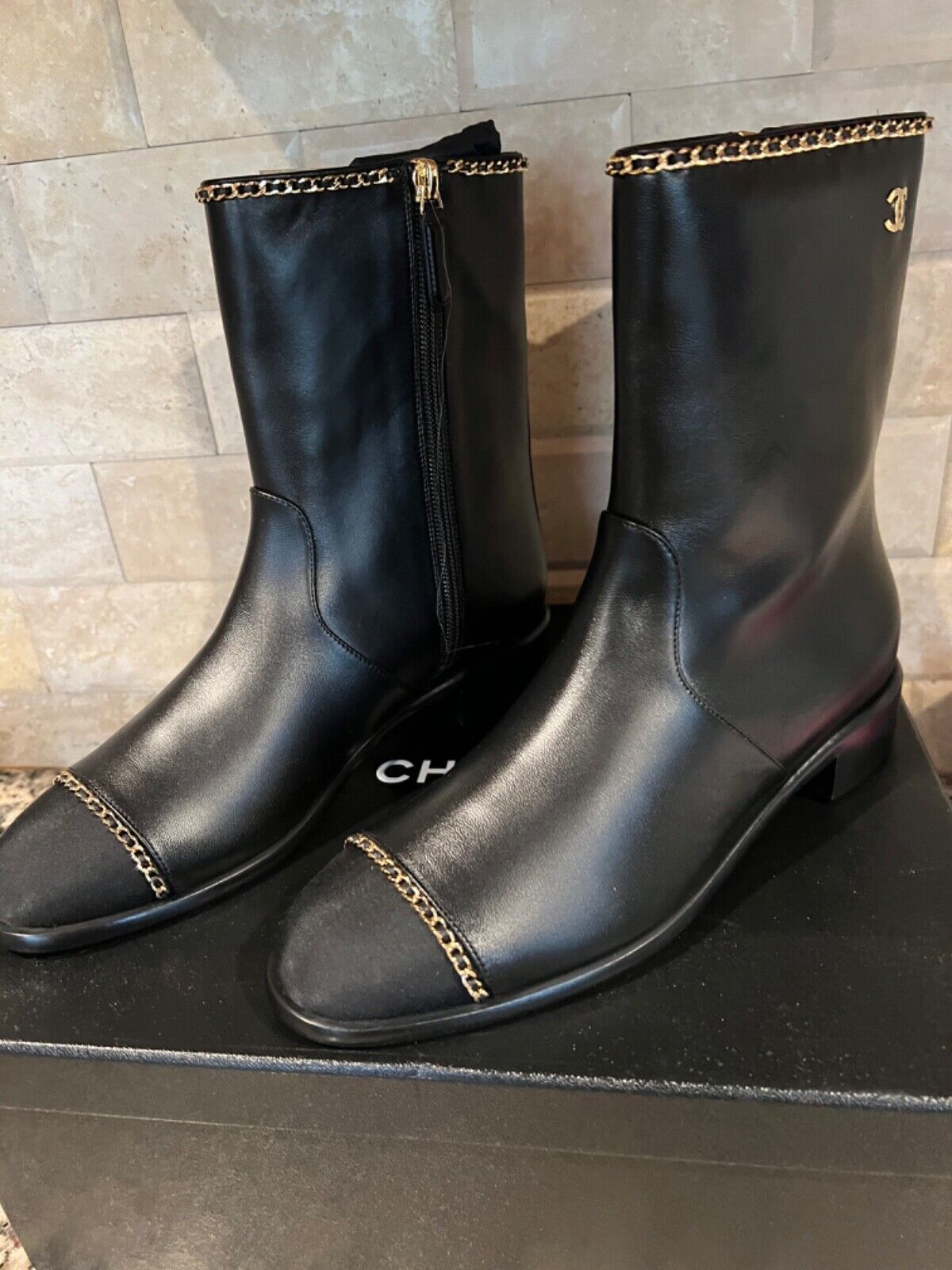 CHANEL CLASSIC 21A NEW TAGS BLACK LAMBSKIN ANKLE BOOTS GOLD CHANEL CLASSIC 21A NEW TAGS BLACK LAMBSKIN ANKLE BOOTS GOLD