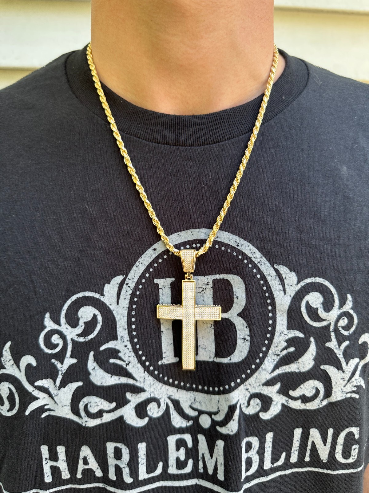 Pre-owned Hip Hop Solid 10k Yellow Gold 3ct Vvs Moissanite Cross Pendant Necklace 19g Mens Large In White