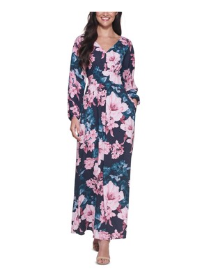 

KENSIE Женское темно-синее вечернее платье макси с цветочным принтом и длинными рукавами и V-образным вырезом, Navy