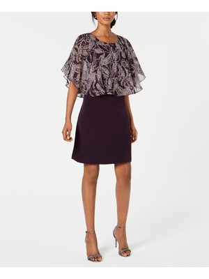 CONNECTED APPAREL Womens Purple Short Sleeve Sheath Dress Petites 4P