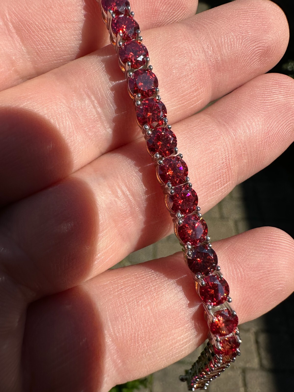 Pre-owned Silver Real Iced Ruby Red Moissanite 5mm Tennis Bracelet 925  Pass Diamond Test