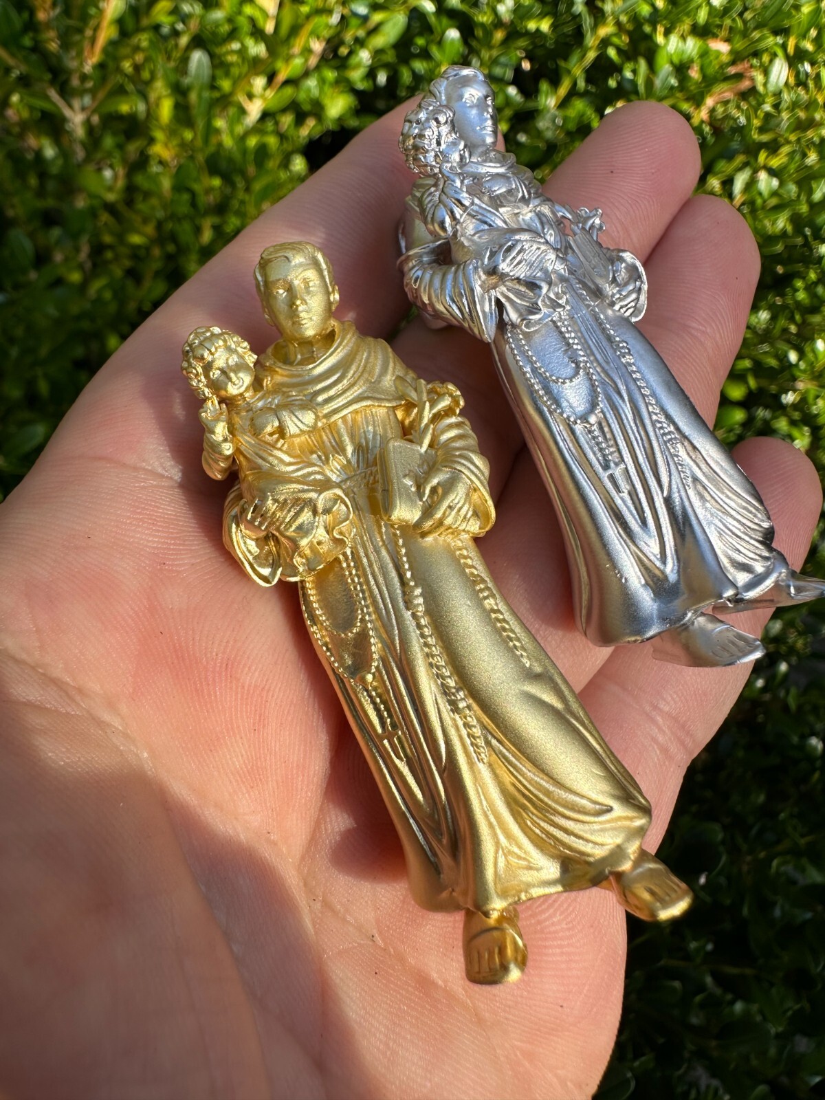 Pre-owned Harlembling Heavy 3d St Joseph W Baby Jesus Real 925 Silver 14k Yellow Gold Pendant Necklace