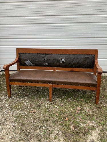 Antique Railroad Train Station Bench Spring Leather Knights Of Pythias Lodge