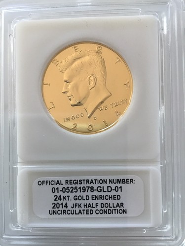 JFK John F Kennedy Half-Dollar Encased Uncirculated 24K Gold
