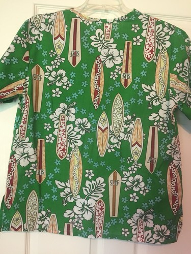Hawaiian Tropical Surf Scrub Top, Medium, Green, White, Khaki