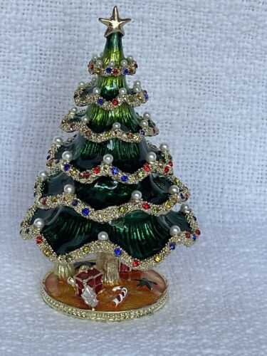::Jeweled Christmas Tree Trinket Box with  Ornaments Made with Swarovski Crystals