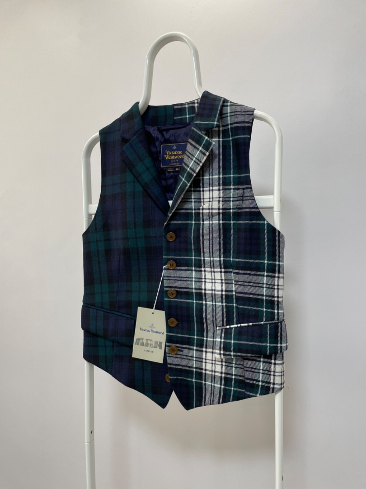 Pre-owned Vivienne Westwood Man Waistcoat Check Vest Coat Gilet Green Tartan Wool Men's 48 In Multicolor