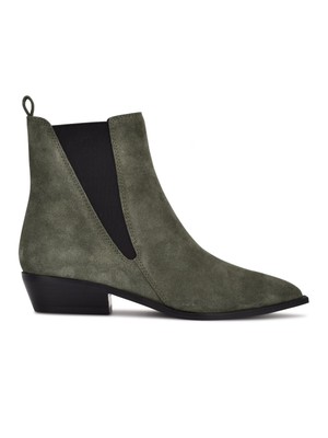 

NINE WEST Женские Зеленые Кожаные Туфли Челси с Острым Носком на Блочном Каблуке Danzy, Зеленый, WNDANZY