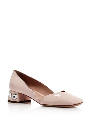 

MIU MIU Женские розовые кожаные туфли-лодочки без шнуровки Vernice с круглым носком на блочном каблуке, Розовый, 5I651C--XV4F---03599