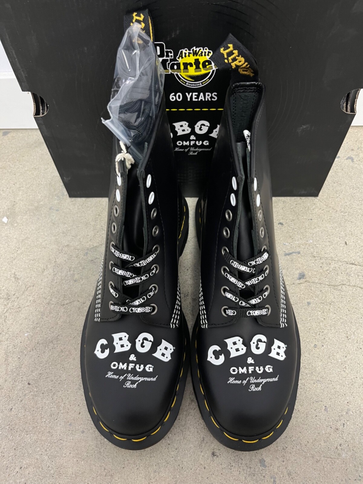 Pre-owned Dr. Martens 1460 Cbgb Printed Rolled Leather Boots Black/white All Sizes