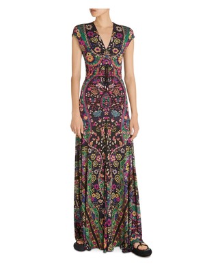 

ETRO Женское черное вечернее платье без подкладки с завязками на рукавах и V-образным вырезом в полный рост, вечернее платье, Черный