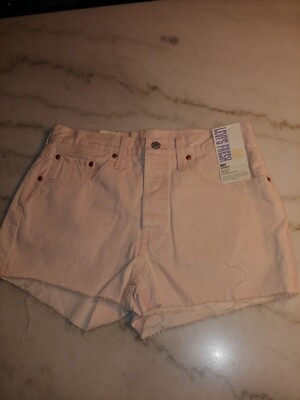 LEVI'S 501 Fresh Peach Denim High Rise Waist Cut Off Jean Shorts Cutoffs W 30