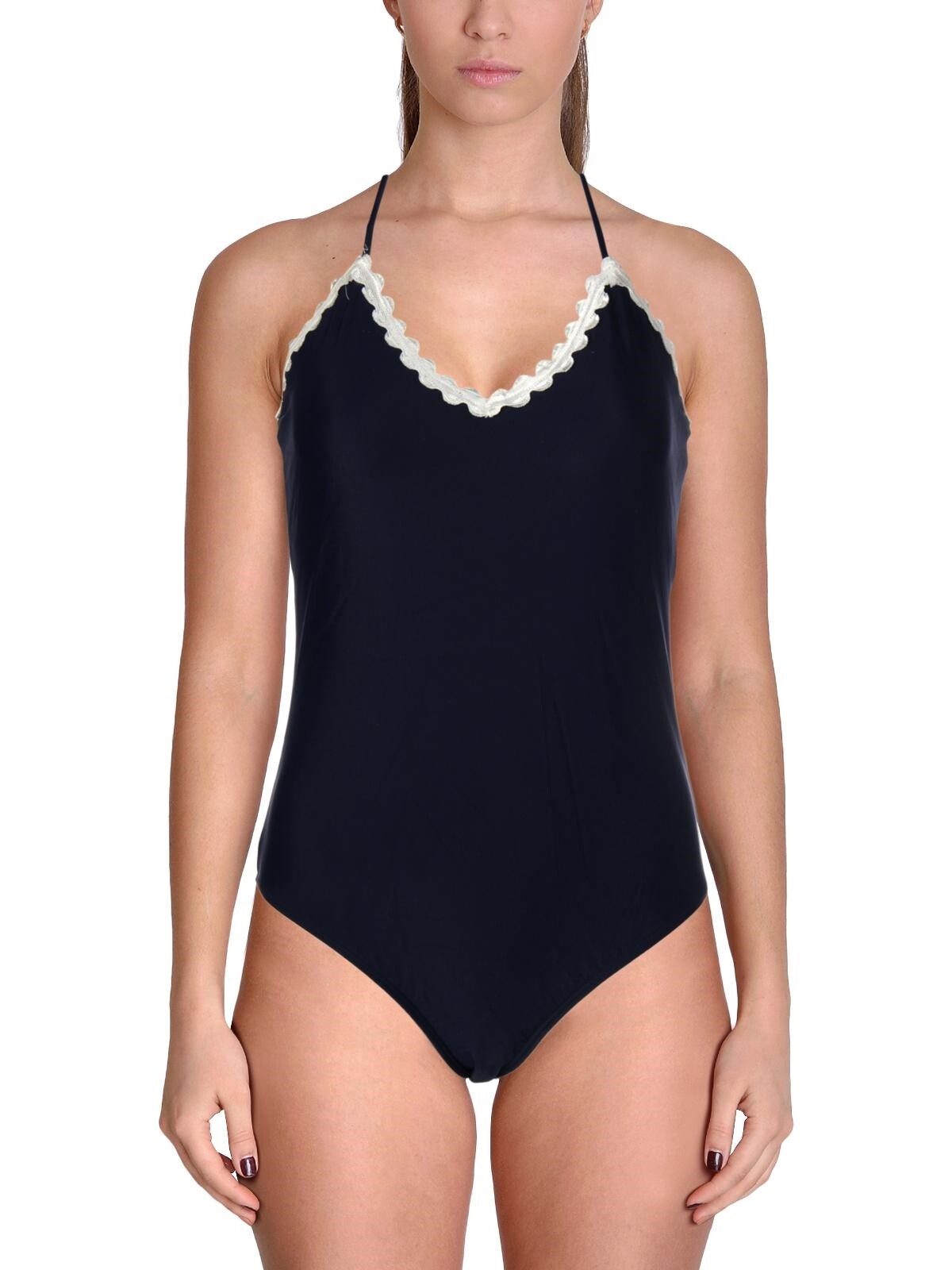 Shoshanna 261083 Womens Halter Scalloped One-Piece Swimsuit Navy Size 10