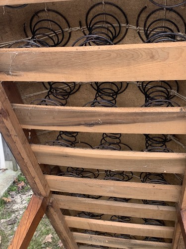 Antique Railroad Train Station Bench Spring Leather Knights Of Pythias Lodge