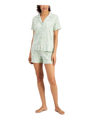 

CHARTER CLUB Женский зеленый топ на пуговицах Брюки для отдыха Трикотажная пижама