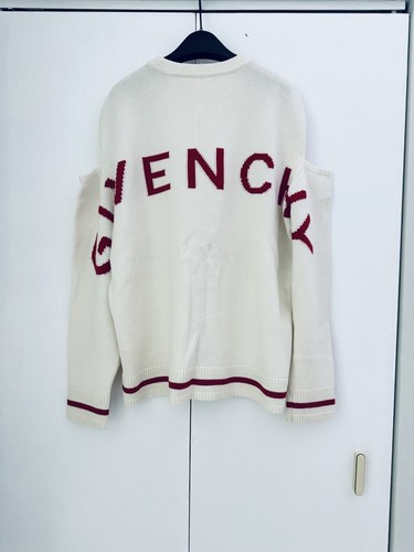 Pre-owned Givenchy $1585  Cold Shoulder Intarsia Wool Cashmere Blend Sweater White Red M