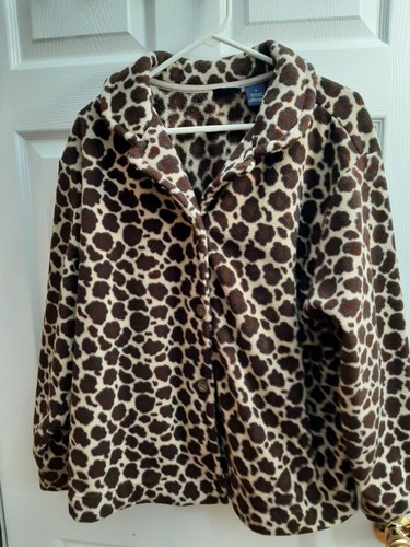 トップス leopard jacket Route 66 Brown Leopard Print Fleece Jacket Sz Ladies 1X Long