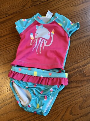 gymboree nwot baby girls octopus bathing suit swim 2 pc 6-12 months