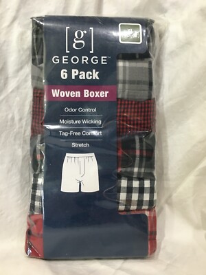 George Men's 6-Pack Woven Boxer Shorts Sizes S,XL,2XL Moisture Wicking NWT