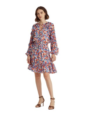 

LAUREN RALPH LAUREN Женское синее платье с разрезом на подкладке и рукавами реглан, Синий