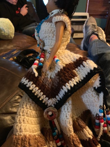 Vintage Native American Indian Girl Doll Handmade Crochet Dress