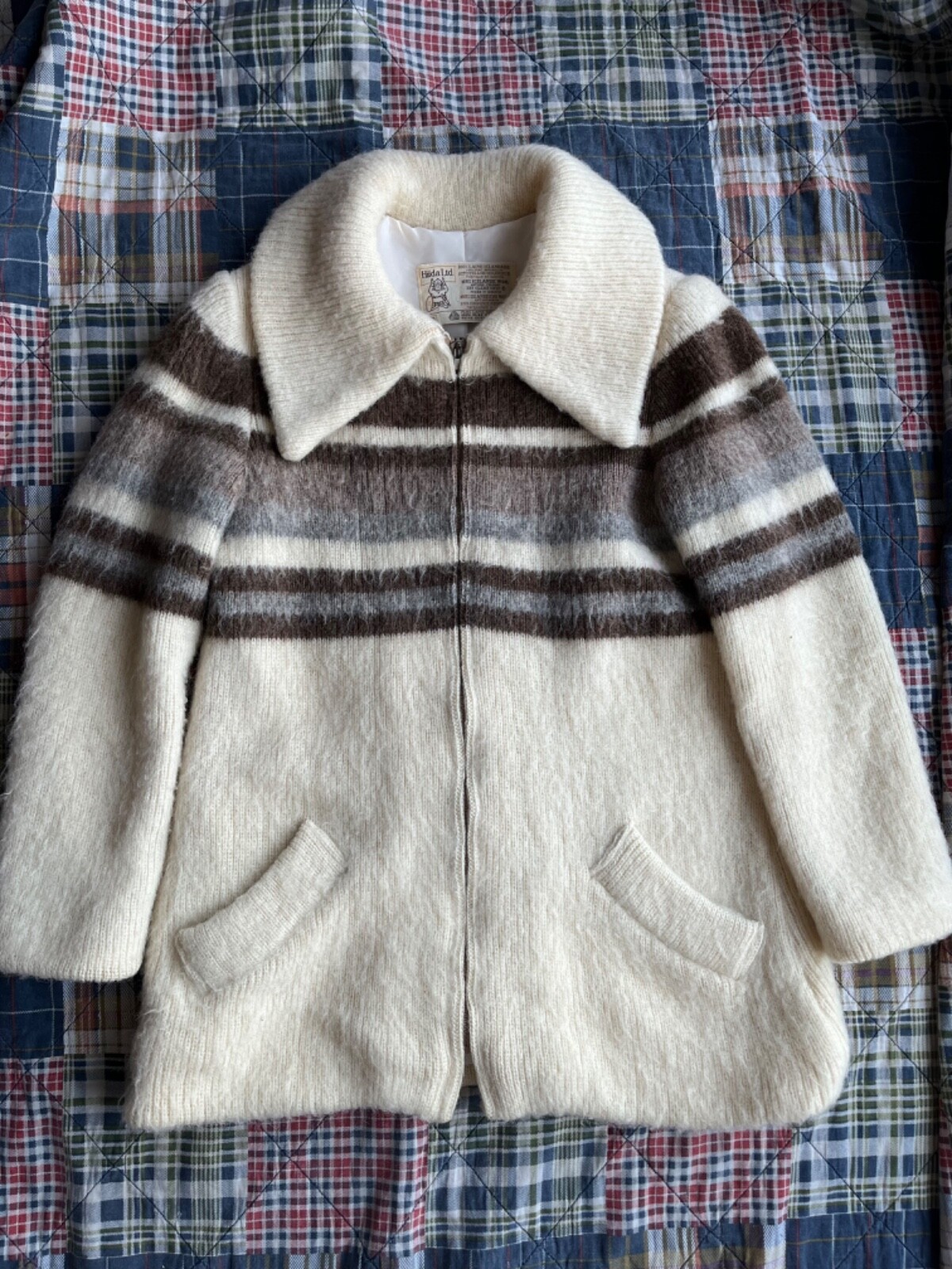 50s Vintage Wool Sacks レア生地 Vtg 50s 60s INDIAN Zip Sweater Cardigan Sz M Brown