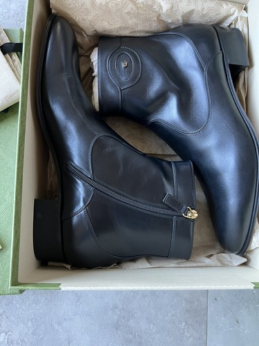 Pre-owned Gucci $1,100 Gg Logo Boots Shoes 12.5 In Black