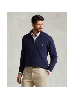 

POLO RALPH LAUREN Мужской темно-синий хлопковый свитер с графическим логотипом и молнией на четверть, размер 2XL, высокий, Navy
